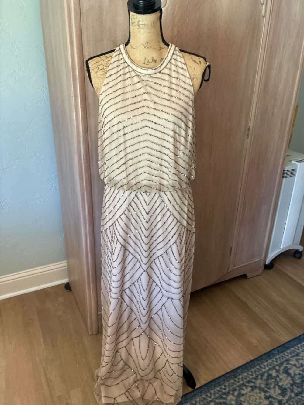 Adrianna Papell Beaded Blouson Gown SZ 14 Art Deco Evening Dress mother of Bride - Picture 2 of 16